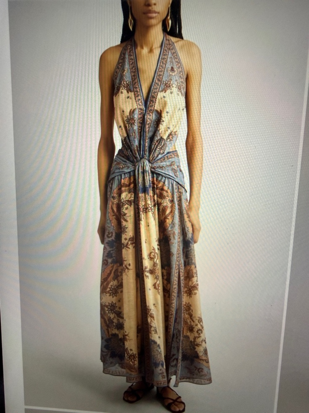 Zimmermann Blue and Cream Paisley Halter Maxi Dress